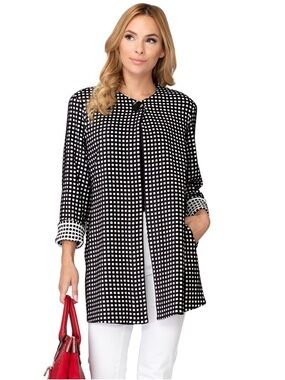 NWT Joseph Ribkoff gingham black white coat jacket relaxed oversized size 2